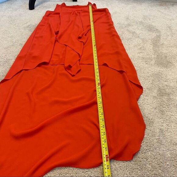 CAROLINA Belle red sleeveless flowy ruffle frill front midi dress Sz S - Picture 9 of 10